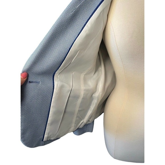 TALBOTS Blue Blazer Jacket Tiny Pattern Single Button Structured Womens Medium 8 - Picture 8 of 10